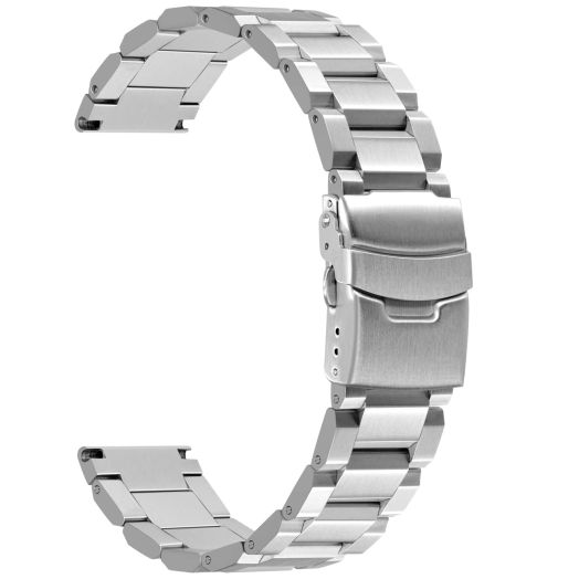 Kai Tian Stainless Steel Watch Band 20mm Brushed & Polished Finish Watch Strap Replacement Bracelet with Fold Over Clasp Double Buckles - Silver
