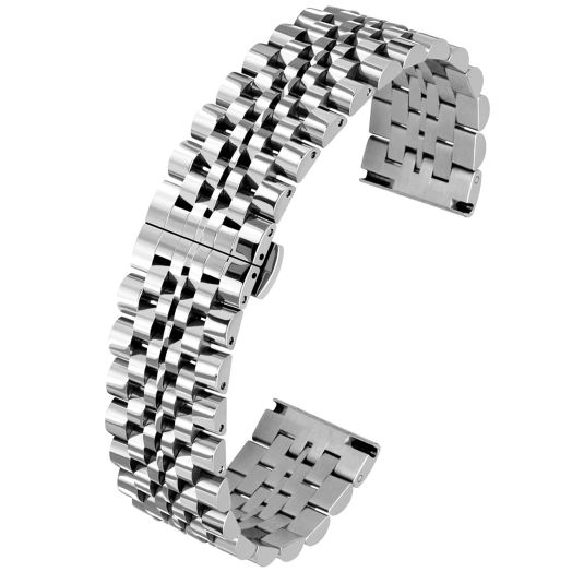 Kai Tian Quick Release Watch Band Stainless Steel Straps 20mm Push Button Butterfly Clasp 7 Rows Metal Watch Bracelet Replacement Band for Men Women Silver