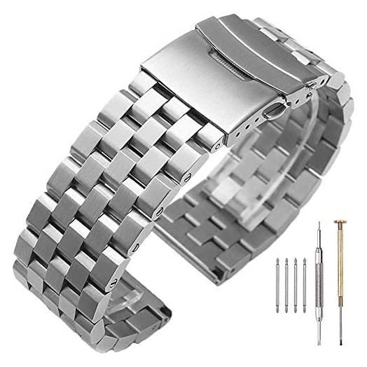 22mm Watch Band For Men Brushed Stainless Steel Watch Bracelet 5 Rows Engineer Wristband Heavy Double Lock Clasp Watch Belt Solid Metal Silver Strap