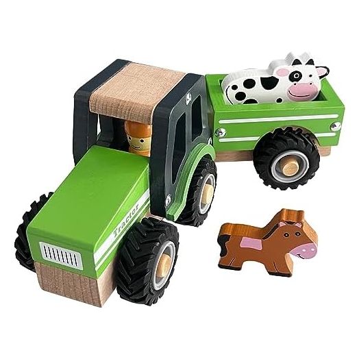 Wooden Tractor Toys for Toddlers 1-3, Baby Vehicle Toys Hand Push Car Toys for 1 2 3 Year Old Boys Girls (Green)