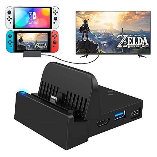 TV Dock Docking Station for Nintendo Switch/Nintendo Switch OLED Model, 4K/1080P HDMI Travel TV Adapter Portable Charging Stand, with Extra USB 3.0 Port High Speed(2022 Upgrade)