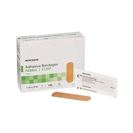 McKesson Sterile Tan Fabric Rectangle Adhesive Strip, 1" x 3", 100 Count, 1 Pack