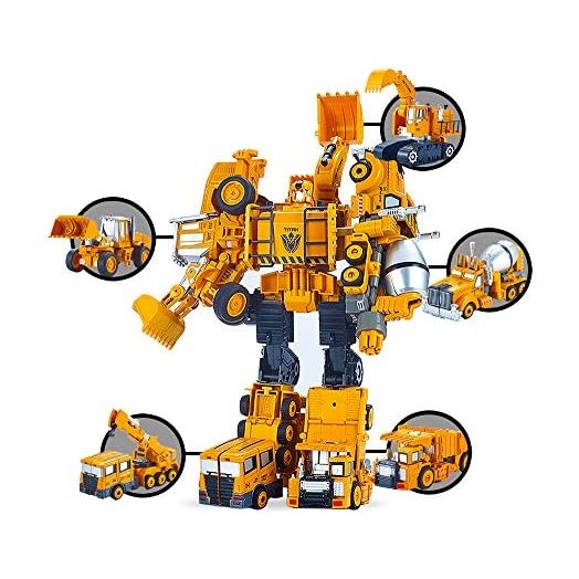 5 Pack TransTruck Transforms to Tractor and Robot Action Figures Combine into 1 Giant Robot – Holiday, Birthday Gift Tractors Robots Toys for Kids