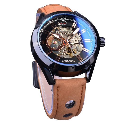 FORSINING 3D Blue Hardlex Glass Mens Transparent Sport Casual Mechanical Automatic Wrist Watch Top Brand Luxury