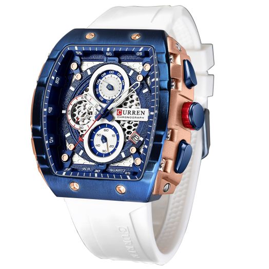 FORSINING Men's Chronograph Sport Watch Waterproof Military Watches for Men Analog Quartz Wristwatch with Date Display Silicone Strap Outdoor Clock White