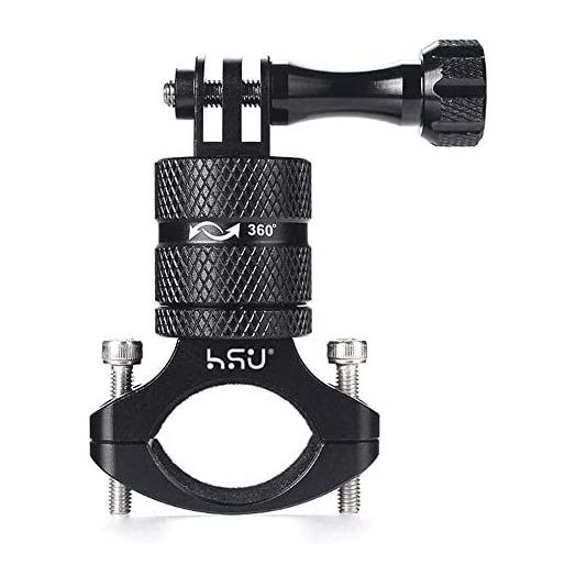HSU Aluminum Bike Bicycle Handlebar Mount for Gopro Hero 10/9/8/7/6/5/4 Session AKASO Campark and Other Action Cameras, 360 Degrees Rotary Mountain Bike Rack Mount (Black)