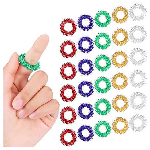 Blulu 50 Pieces Acupressure Rings Spiky Sensory Finger Rings, Spiky Finger Ring Acupressure Ring Set