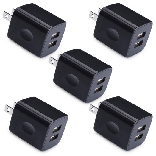 Charger Box, Charging Cube 5 Pack, Dual USB Wall Charger 5V 2A Power Adapter Charger Block Brick Outlet Plug for iPhone 15 14 13 12 11 X, iPad, Samsung Galaxy S23 FE A53 A15 A13 A25 A23 S22 S21 FE S20