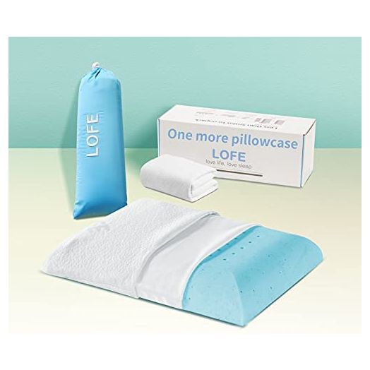 Lofe 2.5'' Thin Memory Foam Pillow for Stomach Sleepers - Travel/Kid Size - Two Washable Bamboo Pillowcases, Hypoallergenic - Flat, Slim, Ergonomic for Spinal Support and Improved Breathing