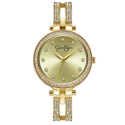 Jessica Simpson Womens Watches with a Crystal Diamond Bangle, Analog Quartz Dress Wrist Watch for Women - Unique Gifts for Her (Gold)