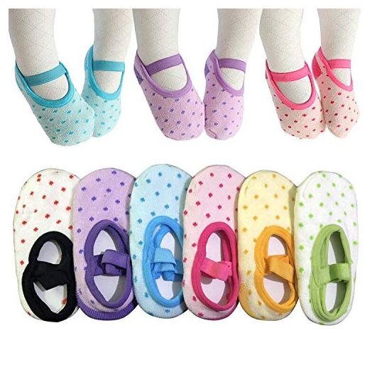 6 Pairs Toddler Girl Anti Slip Mary Jane Socks Baby Girl Gift No Skid Ballet Socks with Strap No Show Crew Socks for 12-30 Months Walker