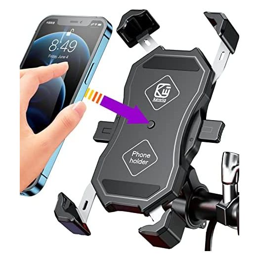 Motorcycle Phone Mount, Bike Phone Holder, BRCOVAN One-Touch Automatically Lock & Quick Release Handlebar Cell Phone Cradle Clamp, ATV Bicycle Scooter Phone Clip Compatible with 4''-6.9'' Cellphone