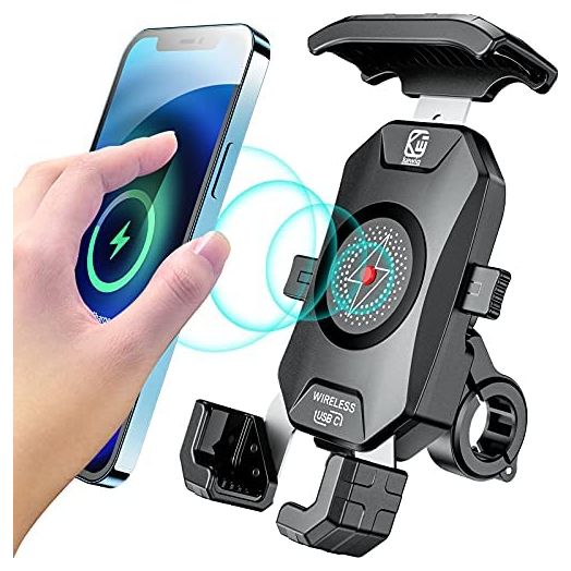 KEWIG Waterproof Motorcycle Phone Mount Qi 15W Wireless & USB C 20W Fast Chargeing Port, One-Push Automatically Lock & Quick Release Handlebar Cell Phone Holder for 4-7'' Phones