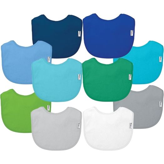 green sprouts Stay-dry Bibs (10 pack) | Ultimate protection from drools and spit ups | Waterproof protection, Adjustable hook-and-loop closure, Machine washable