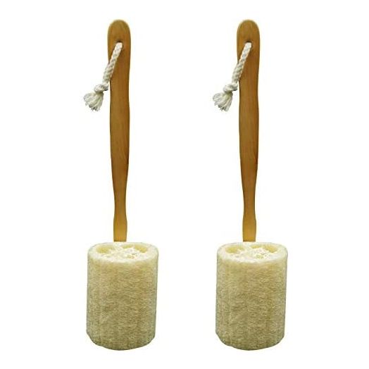 TTYBG Natural Exfoliating Loofah Back Scrubber Brush with Wooden Handle (Pack of 2)