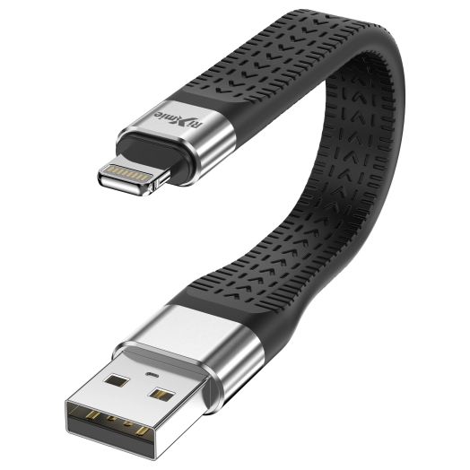 Short USB A to Lightning Cable, [MFi Certified-13.5cm] 30W Fast Charging for 14 Pro/14/13/13 Pro/12 Pro Max/12/11/11 Pro/X/XS, AirPods, iPad Pro Air Mini, MacBook (Not Work with DAC)- Black