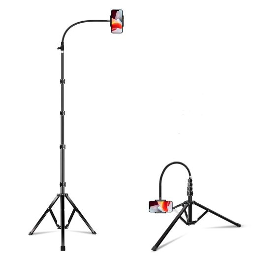 Elitehood 6.7 Feet Tall Phone Tripod, Heavy Duty Metal iPhone Tripod Stand with Remote, 17" Gooseneck Overhead Tripod for iPhone 15 14 13 Pro Max / 13 Pro / 13 12 11, Android Cell Phone Black