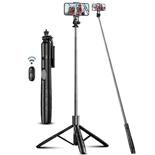 71" Phone Tripod & Selfie Stick, All in One Extendable Cell Phone Tripod with Wireless Remote, Tripod Stand for iPhone & Travel Tripod 360° Rotation Compatible with iPhone Android Phone, Camera