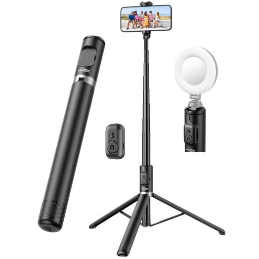 72" Cell Phone Selfie Stick Tripod, Aluminum Phone Tripod All-in-1 with Integrated Remote, Portable Extendable Smartphone Tripod Stand Lightweight Travel Tripod Compatible with iPhone 15/14/13/Android