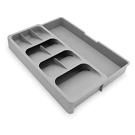 Cutlery Organizer in Drawer, YUOIOYU Expandable Compact Silverware Organizer for Kitchen Drawers, PP Plastic Kitchen Utensil Organizer for Flatware, Forks, Spoons, Silverware Tray for Drawer (Gray)