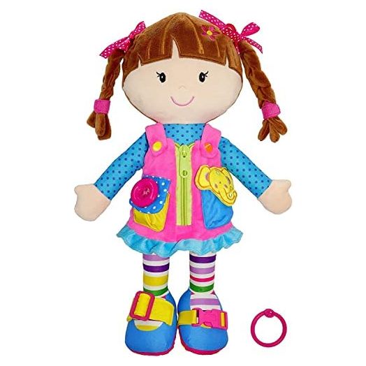 June Garden 15.5" Dressy Friends Belle - Educational Stuffed Plush Doll for Kids and Toddlers 2 Years and Up - Montessori Buckle Soft Toy