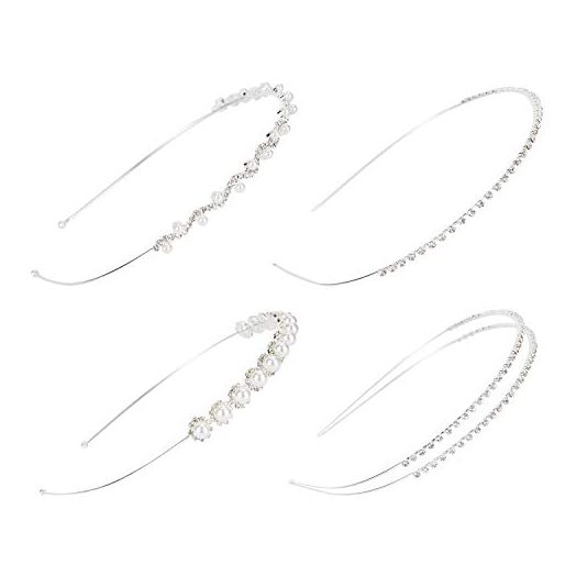 Lawie Rhinestone Pearl Glitter Silver Metal Hair Clasps Headbands (4 Pack)