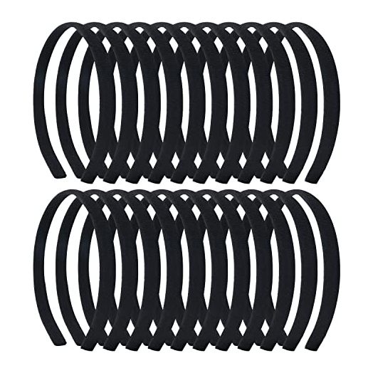 Lawie Plain Black Cloth Covered Hard Plastic Headband (20 Pack)