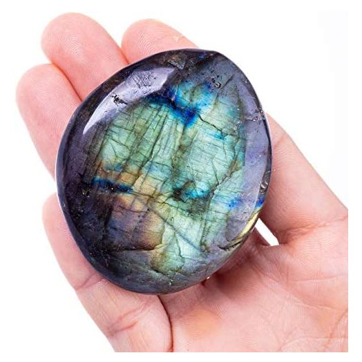 UFEEL Labradorite Palm Stone Crystal - Natural Chakra Reiki Polished Healing Pocket Worry Stone Crystal for Anxiety Stress Relief Therapy