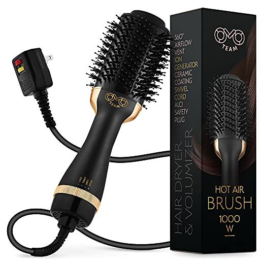 Professional Blowout Hair Dryer Brush, Black Gold Dryer and Volumizer, Hot Air Brush for Women, 75MM Oval Shape