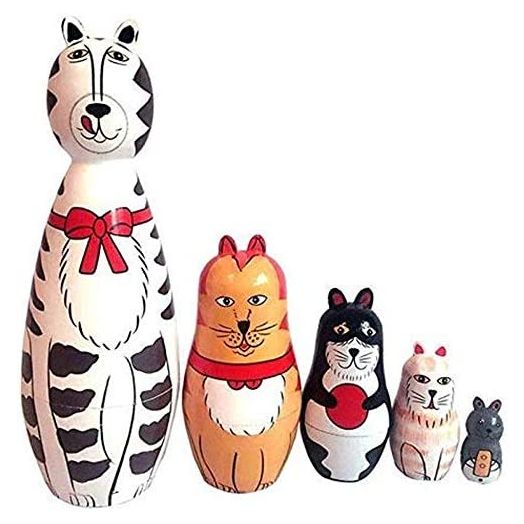 5-Nesting Cute Wooden Nesting Dolls Matryoshka Animal Russian Doll (Cat) Wooden Craft Craft Gift Customization