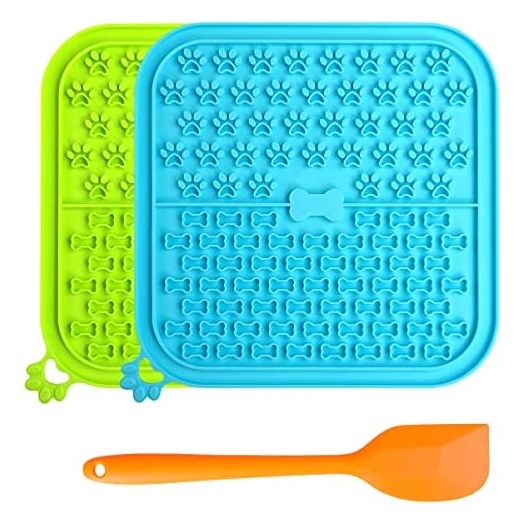 Lick Mat for Dogs 2 Pack Non-Slip Slow Feeders Pet Licking Mat with Suction Cups for Anxiety Relief with One Spatula for Scooping Out Dog Treat&Cat Food