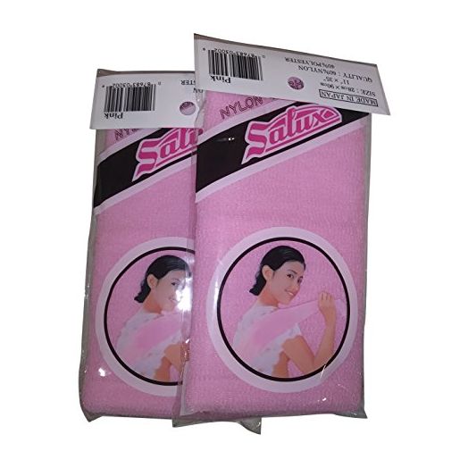Salux Nylon Japanese Beauty Skin Bath Wash Cloth/Towel, Pink2PACK