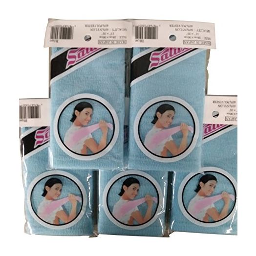 SALUX Nylon Japanese Beauty Skin Bath Wash Cloth/Towel, Blue (5 Pack)