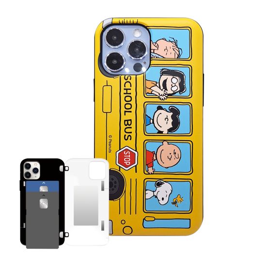 iPhone 13 Pro Max Mirror Wallet Case Kubrick Peanuts Snoopy iPhone 13 Case Shockproof (Peanuts School Bus), 6.7 inch