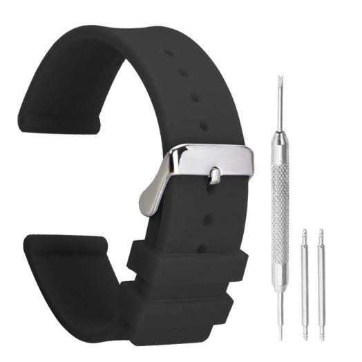 AUTULET 16mm Ladies’ Dive Watch Strap Replacement Silicone Rubber Waterproof Bands for Smart Watches in Black