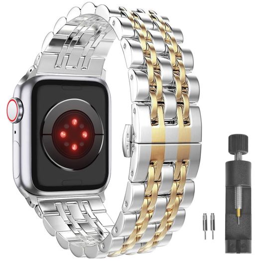 Stainless Steel Band Compatible with Apple Watch Series 9 8 7 6 5 4 Ultra 2 SE 40mm 41mm 44mm 45mm 49mm and Series 3 2 1 38mm 42mm - Replacement Iwatch Strap for Women and Men