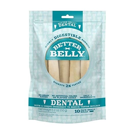 Better Belly Highly Digestible Rawhide Dental Chews, Treat Your Dog to a Chew with NO Artificial Colors or Flavors