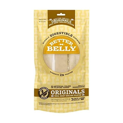 Better Belly Highly Digestible Rawhide Large Roll Chews, Treat Your Dog to a Chew with NO Artificial Colors or Flavors