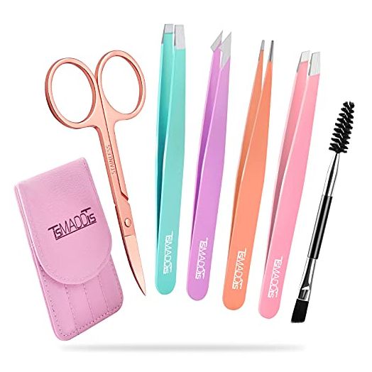 TsMADDTs Eyebrow Tweezer Set, 6 Pcs with Curved Scissors for Ingrown Hair
