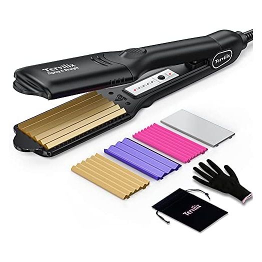 Terviiix Hair Crimper for Women with 4 Interchangeable Plates, Keratin & Argan Oil Infused Crimping Iron for Hair