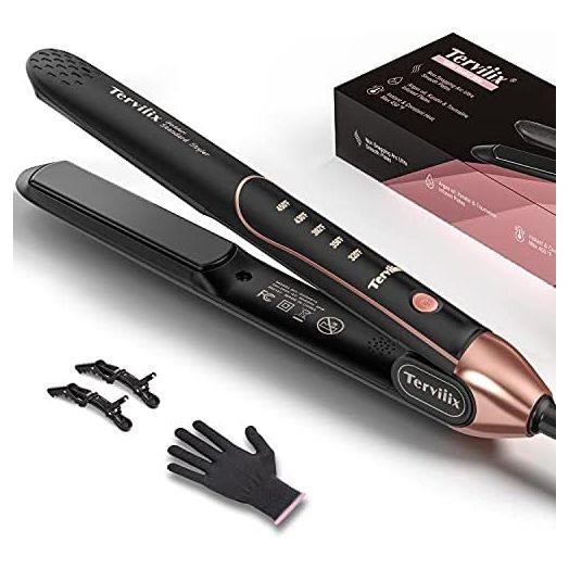 Terviiix Plancha De Cabello Professional 450°F, Non-Snagging Ceramic Flat Iron Hair Straightener 1 inch