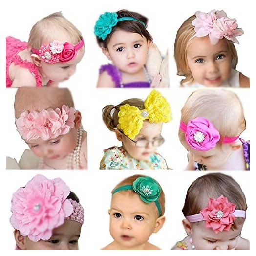 Qandsweet Baby Girl's Beautiful Headbands and Bows Soft Nylon Head Wraps for Photograph (Mix 9 Colors)