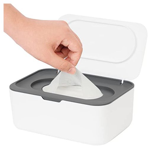 Wipes Dispenser, Wipe Holder for Baby & Adult, Seposeve Refillable Wipe Container, Keeps Wipes Fresh, One-Handed Operation. Non-Slip, Easy Open/Close Wipes Pouch Case, (Grey)