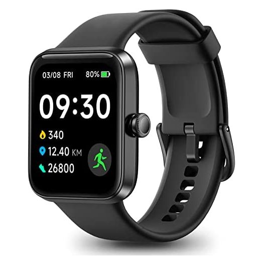 Smart Watch, Fitness Tracker with Heart Rate Monitor, Sleep Blood Oxygen Monitor Pedometer, 1.69” HD Touchscreen 5ATM Waterproof Watch for Android iOS Phones, Smart Watches for Men Women, Black