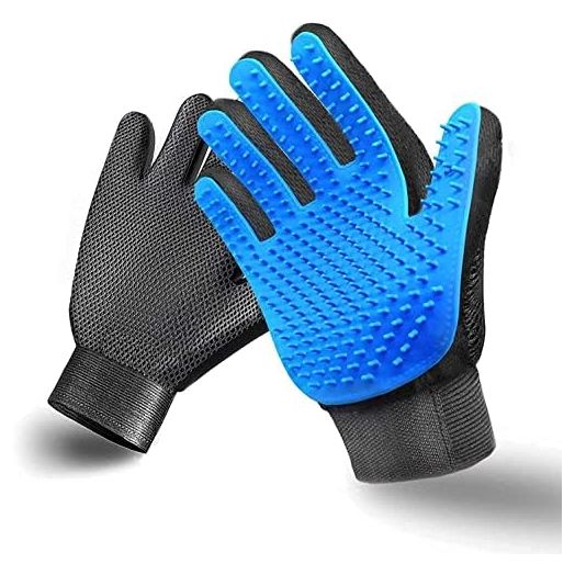 Pet Grooming Glove Hair Remover Brush Gentle Deshedding Efficient Pet Mitt Pet Massage Gloves Left & Right Hand Draw Dog Cat Horse Long Short Fur (1Pair Left & Right Hand (Blue))