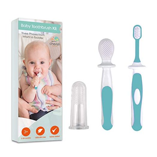 Cherish Baby Care Baby Toothbrush Set (3-24 Months), BPA-Free Baby Finger Toothbrush