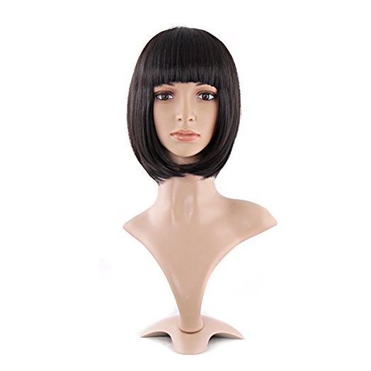 MapofBeauty 12 Inch/30cm Fashion Lady Short Straight Flat Bangs Bob Wig (Black)