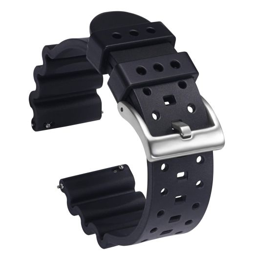 Carty 22mm Watch Bands Quick Release Silicone Quality Rubber Replacement Watch Straps for Men Black with Silver Buckle