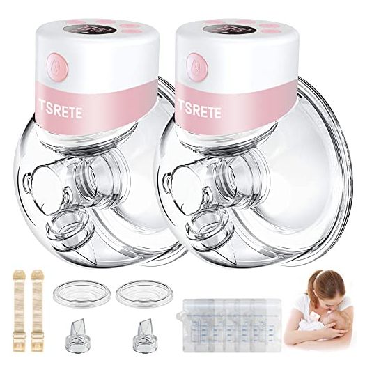 Breast Pump,Double Wearable Breast Pump,Electric Hands Free Breast Pumps with 2 Modes,9 Levels,LCD Display,Memory Function Rechargeable Double Milk Extractor with Massage and Pumping Mode-24mm Flange