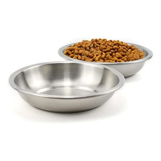 BiteKing Stainless Steel Cat Bowls, Whisker Fatigue Relief Cat Food Dish, Metal Shallow Wide Large Replacement Plate for Dog and Pet, Ideal for Raised Elevated Pet Feeding Station Stand